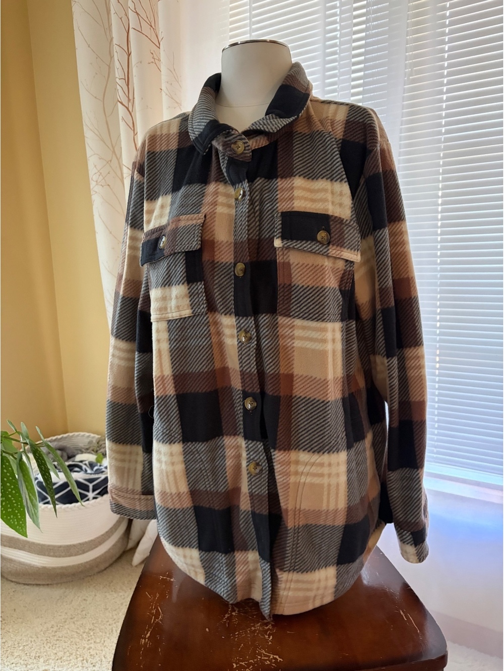 Women's O'Neill Women's Collins Superfleece plaid shacket brown beige black XL